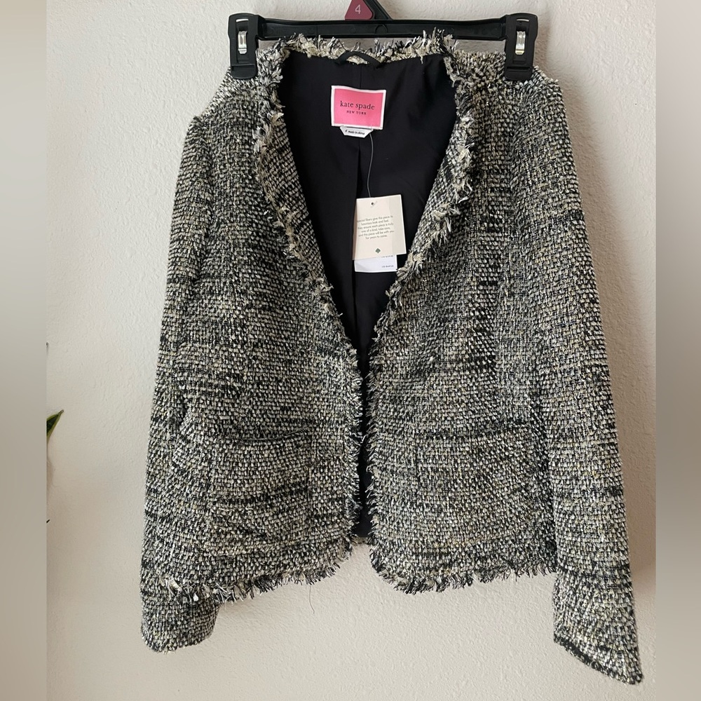 Kate Spade Party Tweed Metallic Sparkle Blazer Jacket Open Front Size 4 New Tags